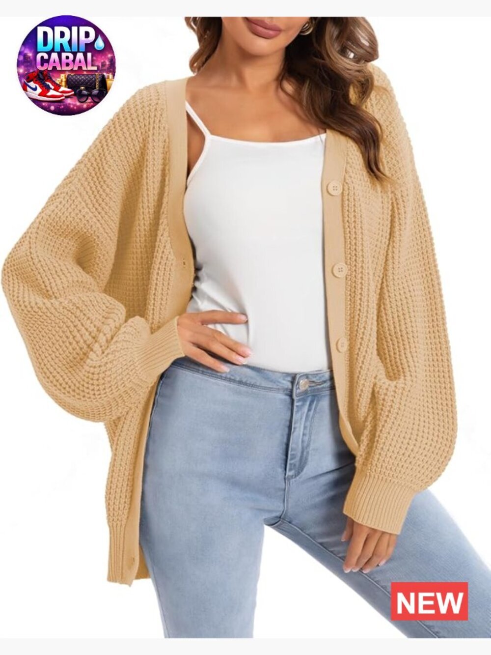 100% Cotton Button-Down Oversized Knit Cardigan Women Long Sleeve V-Neck